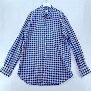 Peter Millar Long Sleeve Button Down Cotton Mens Plaid Shirt Large Blue Yellow